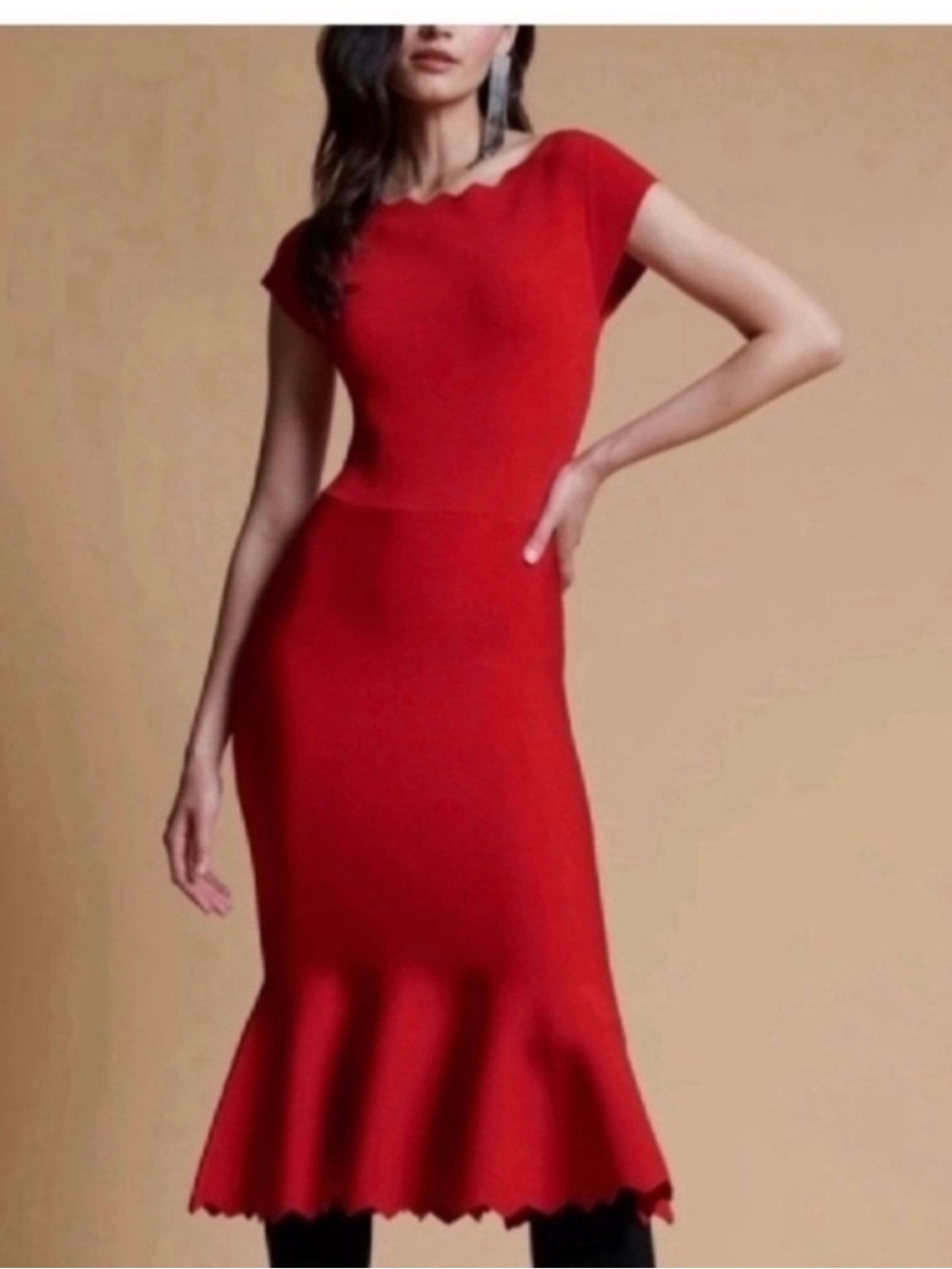 Rachel Parcel Elegant Red Scalloped Dress size medium like new! - Picture 8 of 10